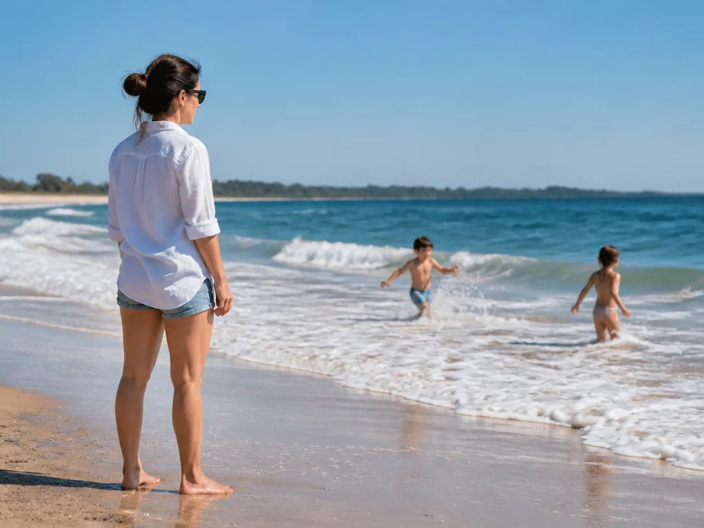 Enfants se baignant en mer sous surveillance sur une plage d’Oléron